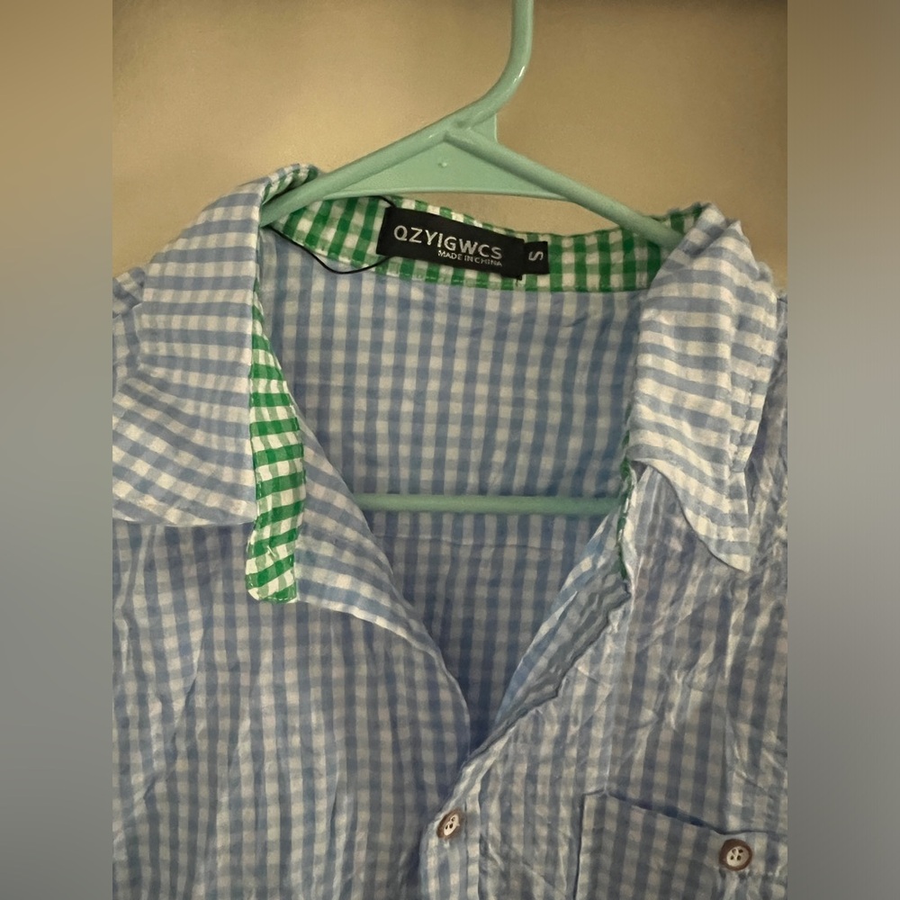 Men’s Blue gingham button down - Picture 3 of 5